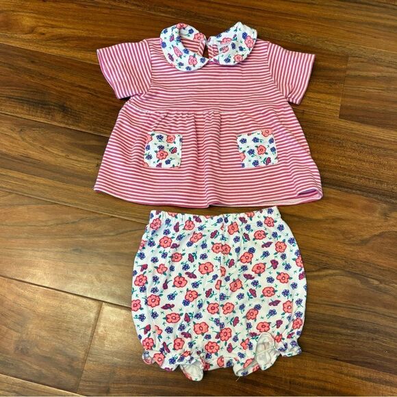 Okie Dokie Vintage 2 piece set stripe floral top and shorts - Picture 1 of 5